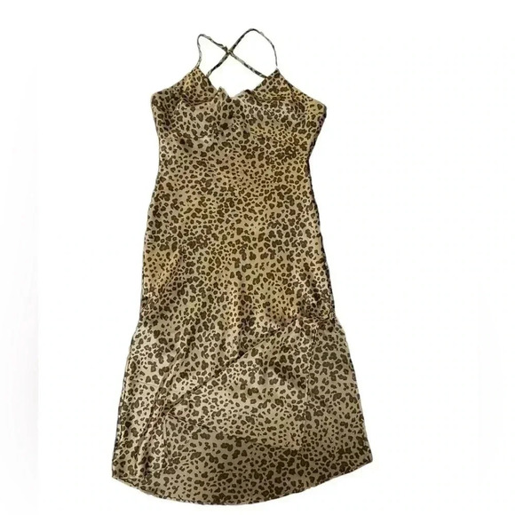 Abercrombie & Fitch Dresses & Skirts - Abercrombie& Fitch Cheetah Satin Slip Dress Small Midi Plunge Cowl Back Mob Wife